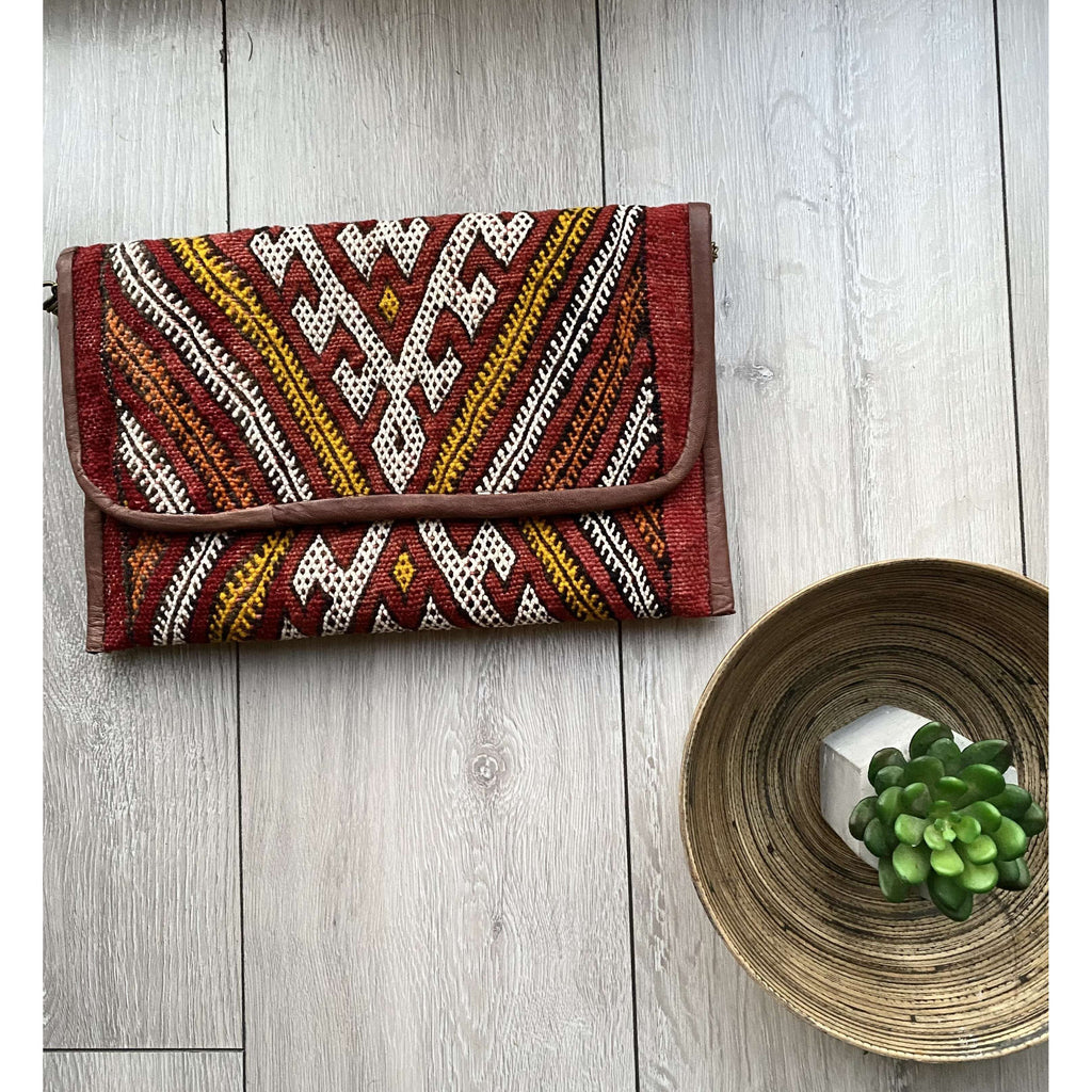 Red Moroccan  Kilim Hand Clutch & Shoulder Bag No.3,Red Moroccan  Kilim Hand Clutch & Shoulder Bag No.3