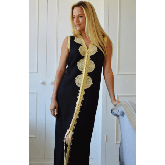 Black Non-Sleeve Kaftan - Kenza Style,Black Non-Sleeve Kaftan - Kenza Style