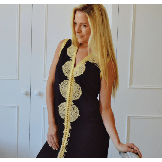 Black Non-Sleeve Kaftan - Kenza Style,Black Non-Sleeve Kaftan - Kenza Style
