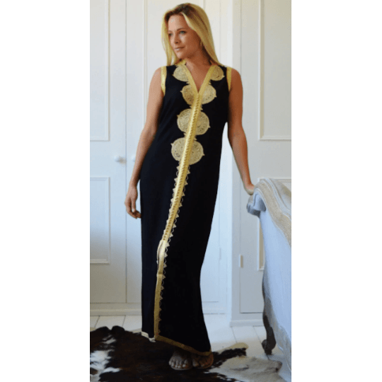 Black Non-Sleeve Kaftan - Kenza Style,Black Non-Sleeve Kaftan - Kenza Style