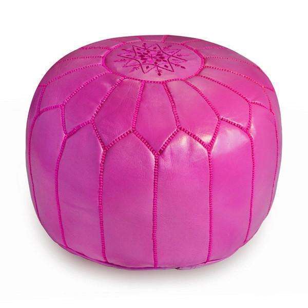 Fuschia Dark Pink Moroccan Leather Pouf - Maison De Marrakech
