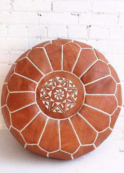 Tan Brown Moroccan Leather Pouf - Maison De Marrakech