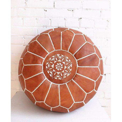 Tan Brown Moroccan Leather Pouf - Maison De Marrakech