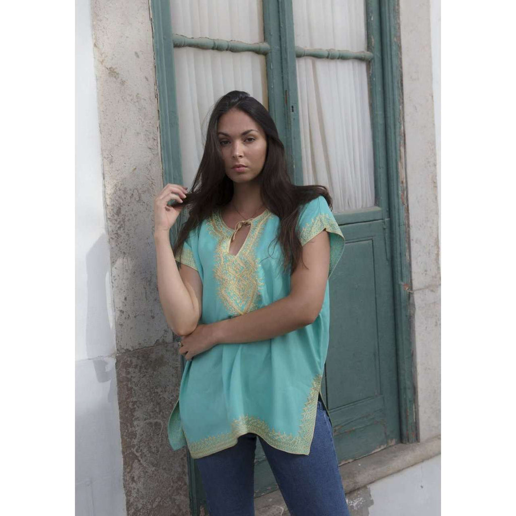 Anabelle Style Emerald Green with Gold Embroidery Tunic-Moroccan Tunic - Maison De Marrakech