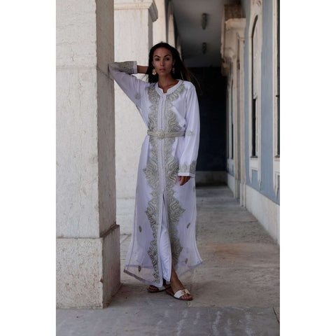 White Silver Moroccan Takchita Party Kaftan-Kalia Style,White Silver Moroccan Takchita Party Kaftan-Kalia Style