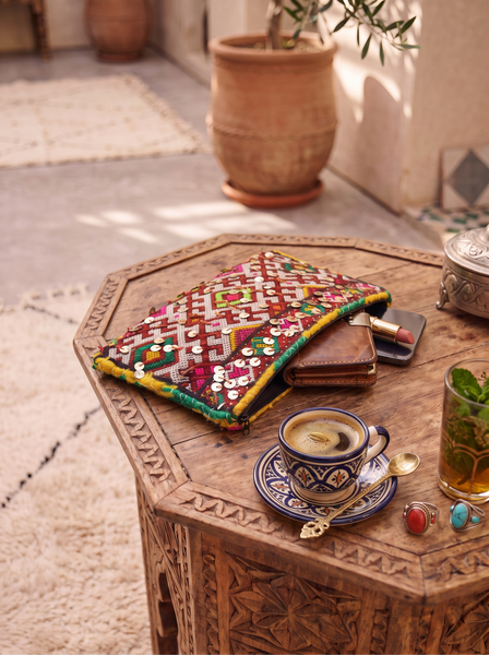 Moroccan Red Multi Colour Kilim Hand Clutch.no.2 - Maison De Marrakech