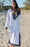 White with Navy Blue Kaftan Mariam Style - Moroccan Kaftan
