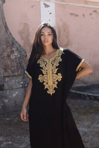 Black Gold Marrakech Gandoura Kaftan Laila-home dress, resort dress