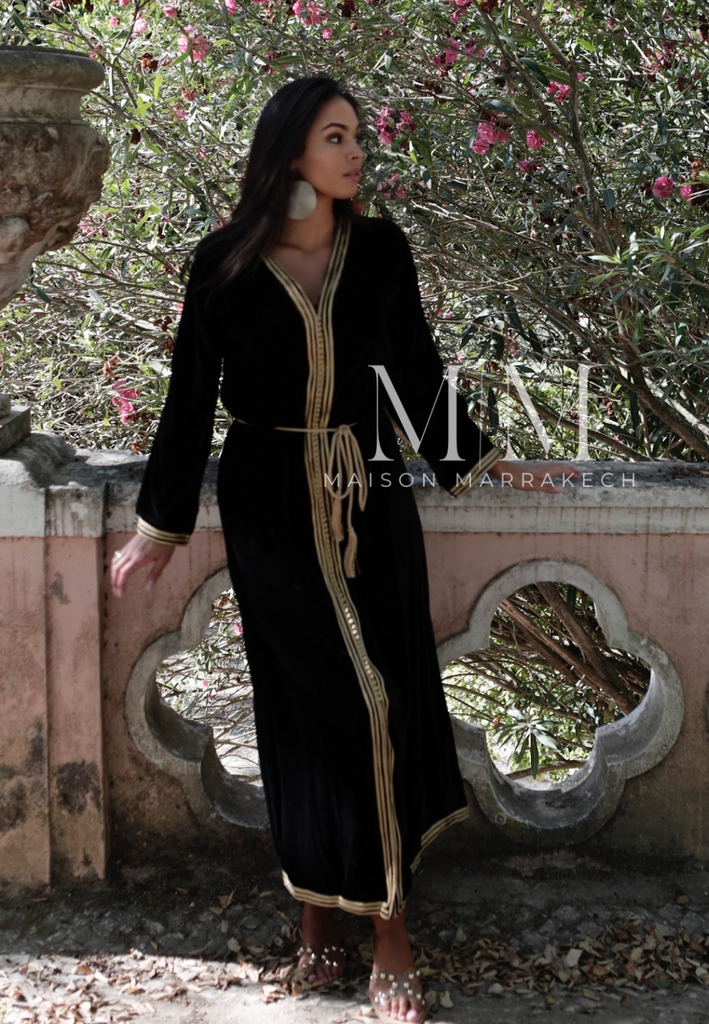 Black Gold Velvet Luxury Party Kaftan Dress