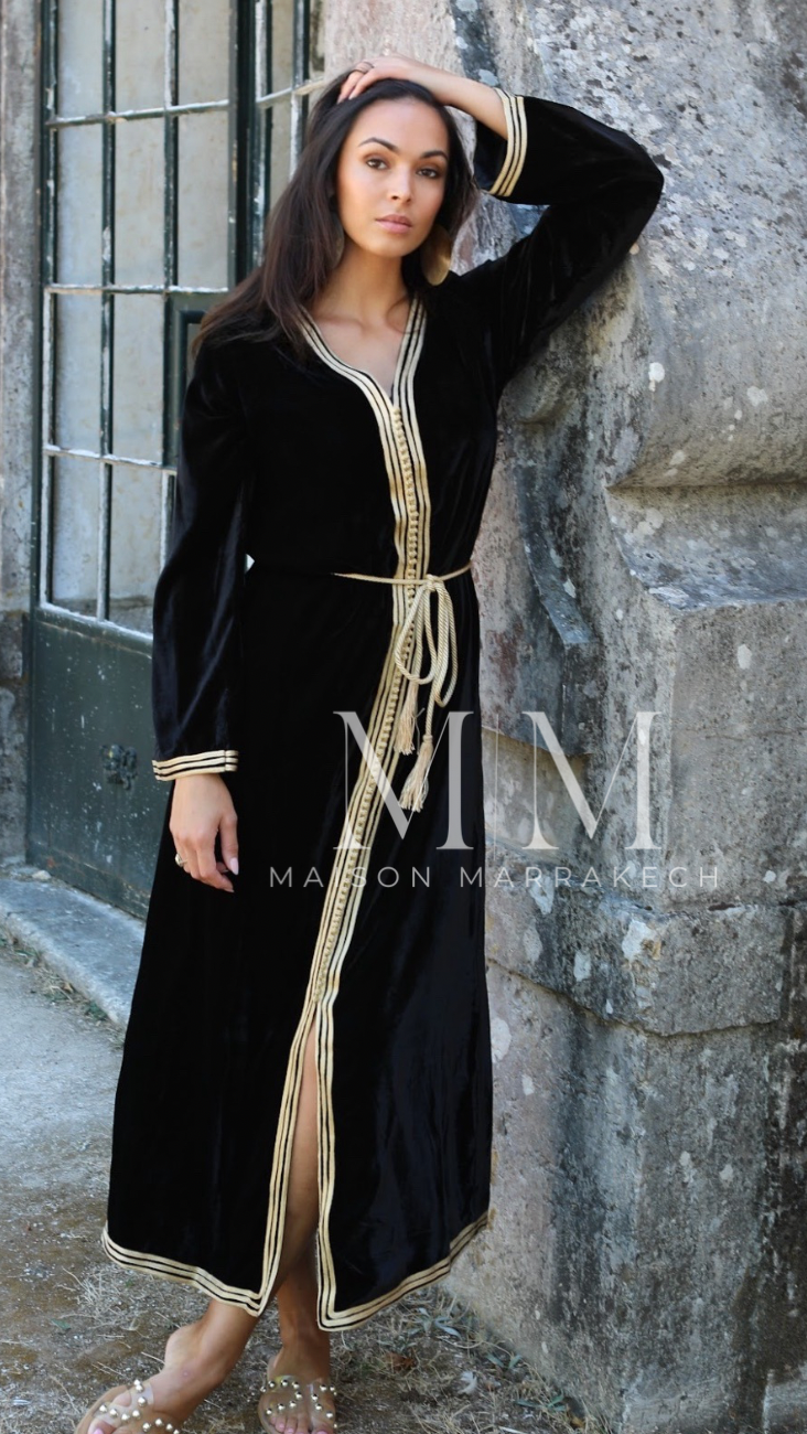 black velvet dress with gold embroidery Luxury Party Kaftan Victorian Nightdress, Vintage Night Round sleeve f Size:18.5 - XXL frozen