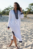 White with Navy Blue Kaftan Mariam Style - Moroccan Kaftan