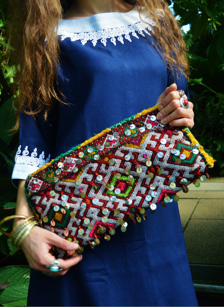 Moroccan Red Multi Colour Kilim Hand Clutch.no.2 - Maison De Marrakech