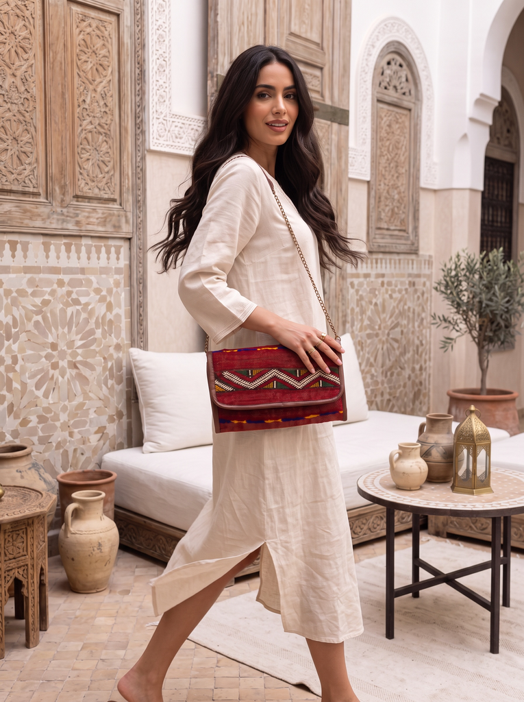 Moroccan Red Multi Colour Kilim Hand Clutch No.5 - Maison De Marrakech