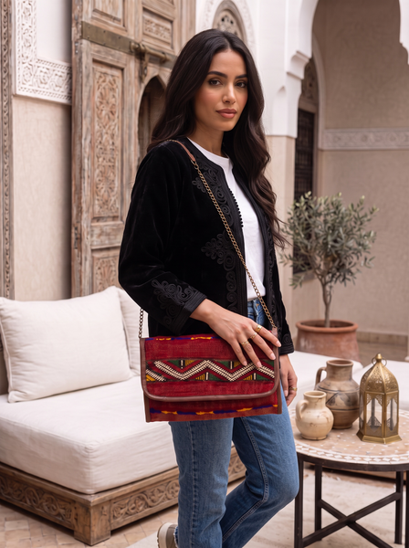 Moroccan Red Multi Colour Kilim Hand Clutch No.5 - Maison De Marrakech
