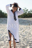 White with Navy Blue Kaftan Mariam Style - Moroccan Kaftan