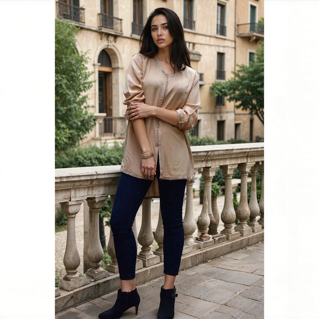 Beige Embroidered Boyfriend Magrib Shirt - Maison De Marrakech