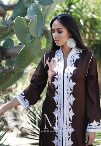 Brown & White Karima Kaftan Caftan-Moroccan Kaftan