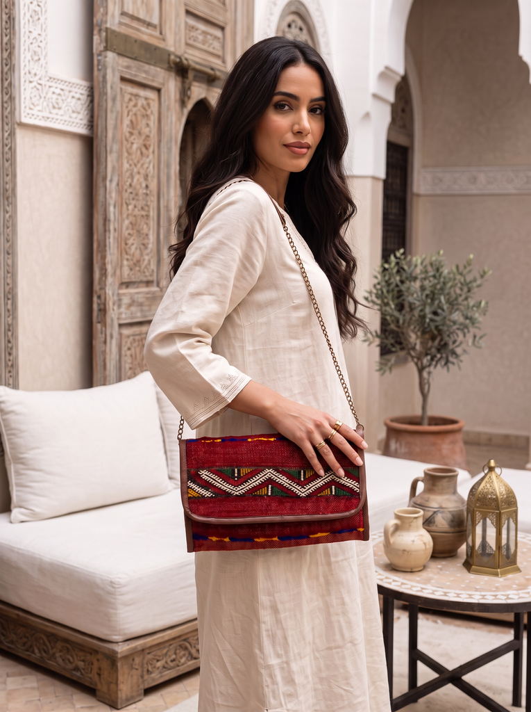 Moroccan Red Multi Colour Kilim Hand Clutch No.5 - Maison De Marrakech