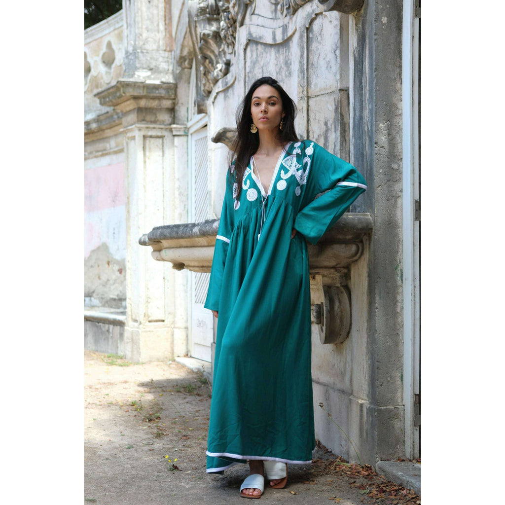 Green Caftan Kaftan Noor Maxi Dress-Moroccan Resort & Lounge Kaftan,Green Caftan Kaftan Noor Maxi Dress-Moroccan Resort & Lounge Kaftan