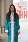 Green & White Karima Kaftan Caftan-Moroccan Kaftan,Green & White Karima Kaftan Caftan-Moroccan Kaftan