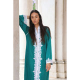 Green & White Karima Kaftan Caftan-Moroccan Kaftan,Green & White Karima Kaftan Caftan-Moroccan Kaftan