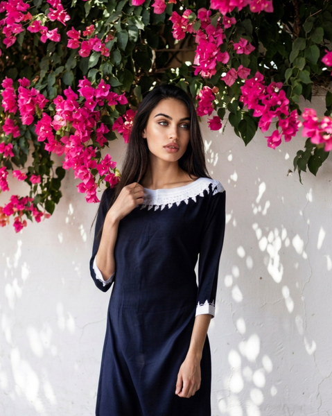 Black Resort Reina Style Moroccan Boho Embroidered Tunic Dress - Maison De Marrakech