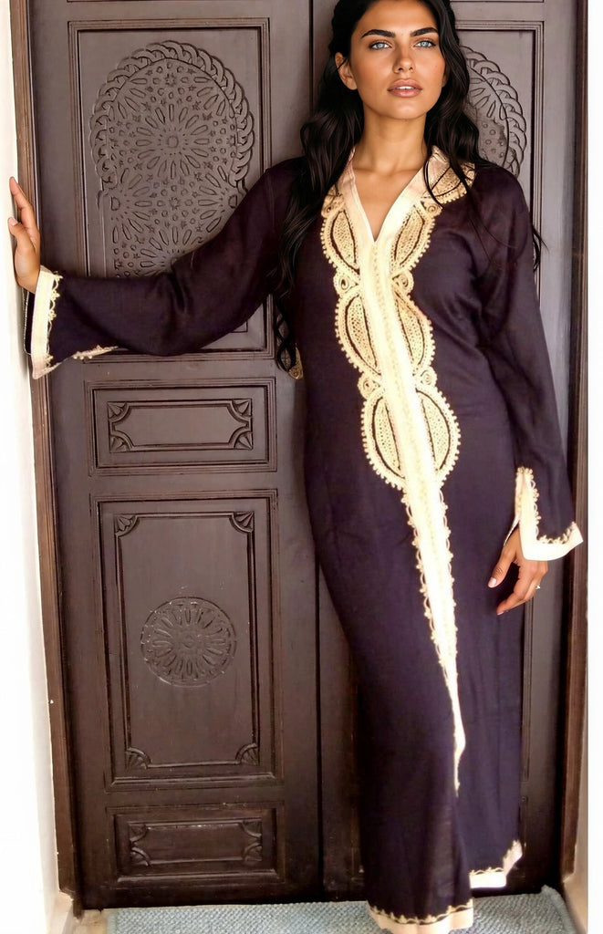 Black Kaftan Moroccan Lounge Maxi Dress -Lella Style - Maison De Marrakech