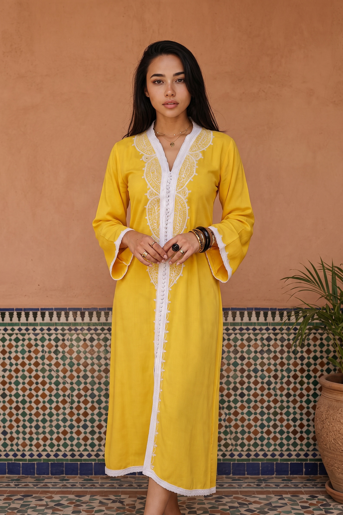 Yellow Moroccan Maxi Dress Kaftan- Lella Style
