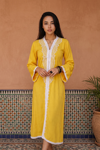 Yellow Moroccan Maxi Dress Kaftan- Lella Style