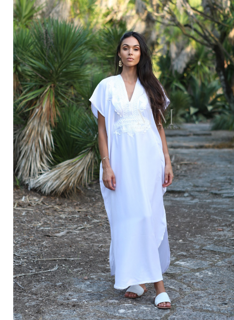 White & White Kaftan Maxi Dress Marrakech Style