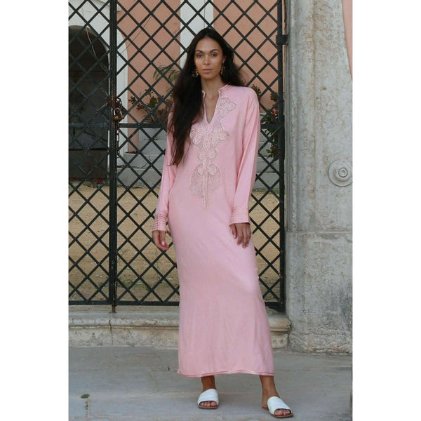 Champagne Pink Embroidered Moroccan Aisha Kaftan- Moroccan Kaftan,Champagne Pink Embroidered Moroccan Aisha Kaftan- Moroccan Kaftan