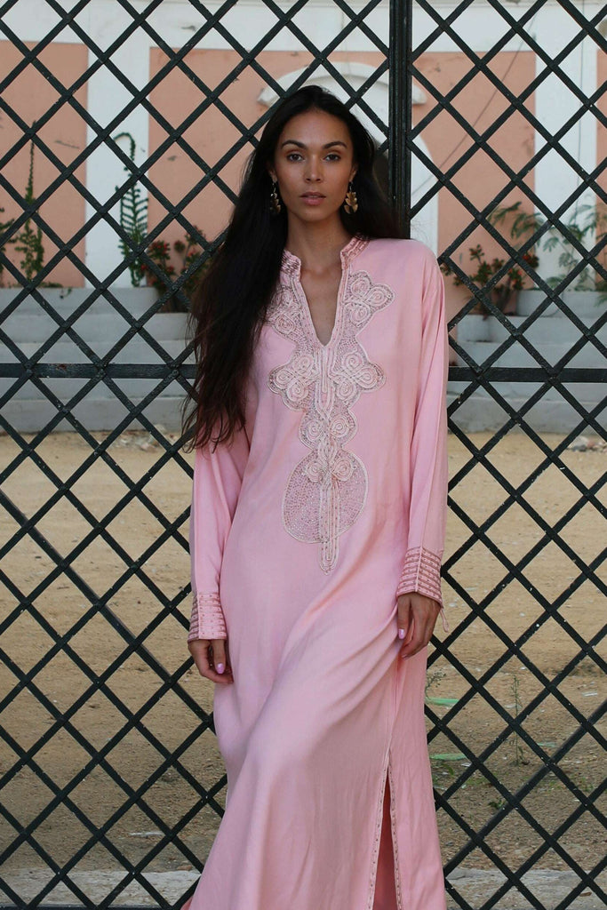 Champagne Pink Embroidered Moroccan Aisha Kaftan- Moroccan Kaftan,Champagne Pink Embroidered Moroccan Aisha Kaftan- Moroccan Kaftan