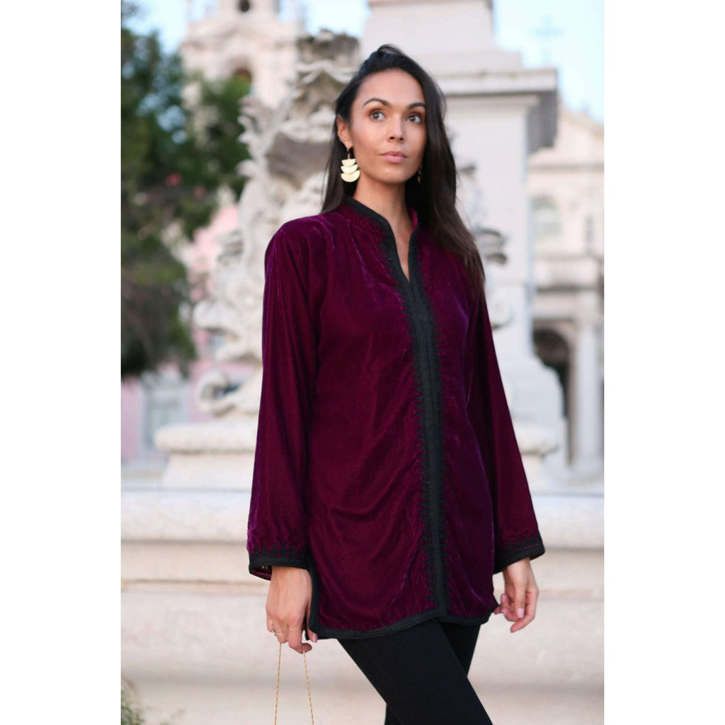 Plum Velvet Luxury Bohemian Jacket with Black Embroidery- bohemian Jacket,Plum Velvet Luxury Bohemian Jacket with Black Embroidery- bohemian Jacket