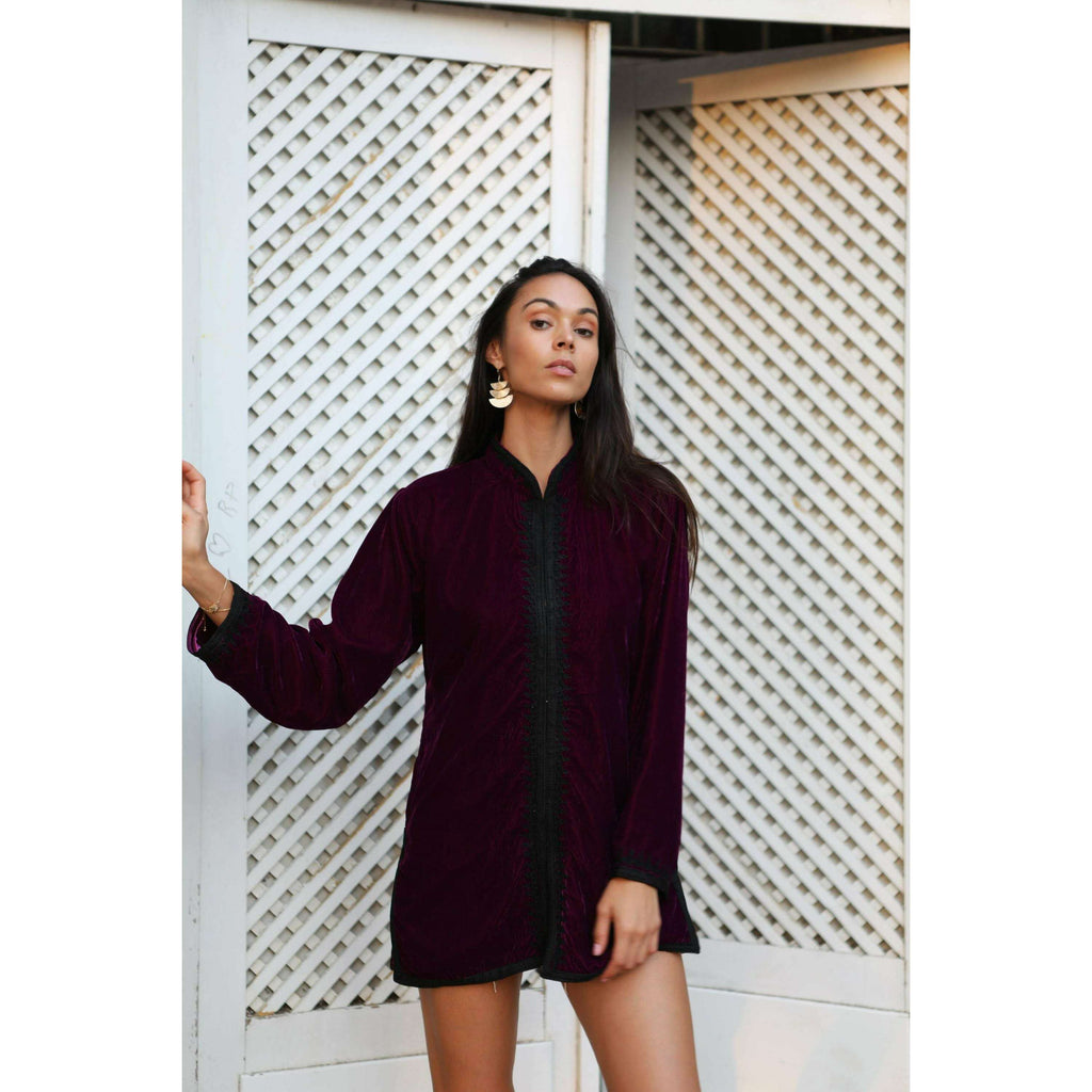 Plum Velvet Luxury Bohemian Jacket with Black Embroidery- bohemian Jacket,Plum Velvet Luxury Bohemian Jacket with Black Embroidery- bohemian Jacket