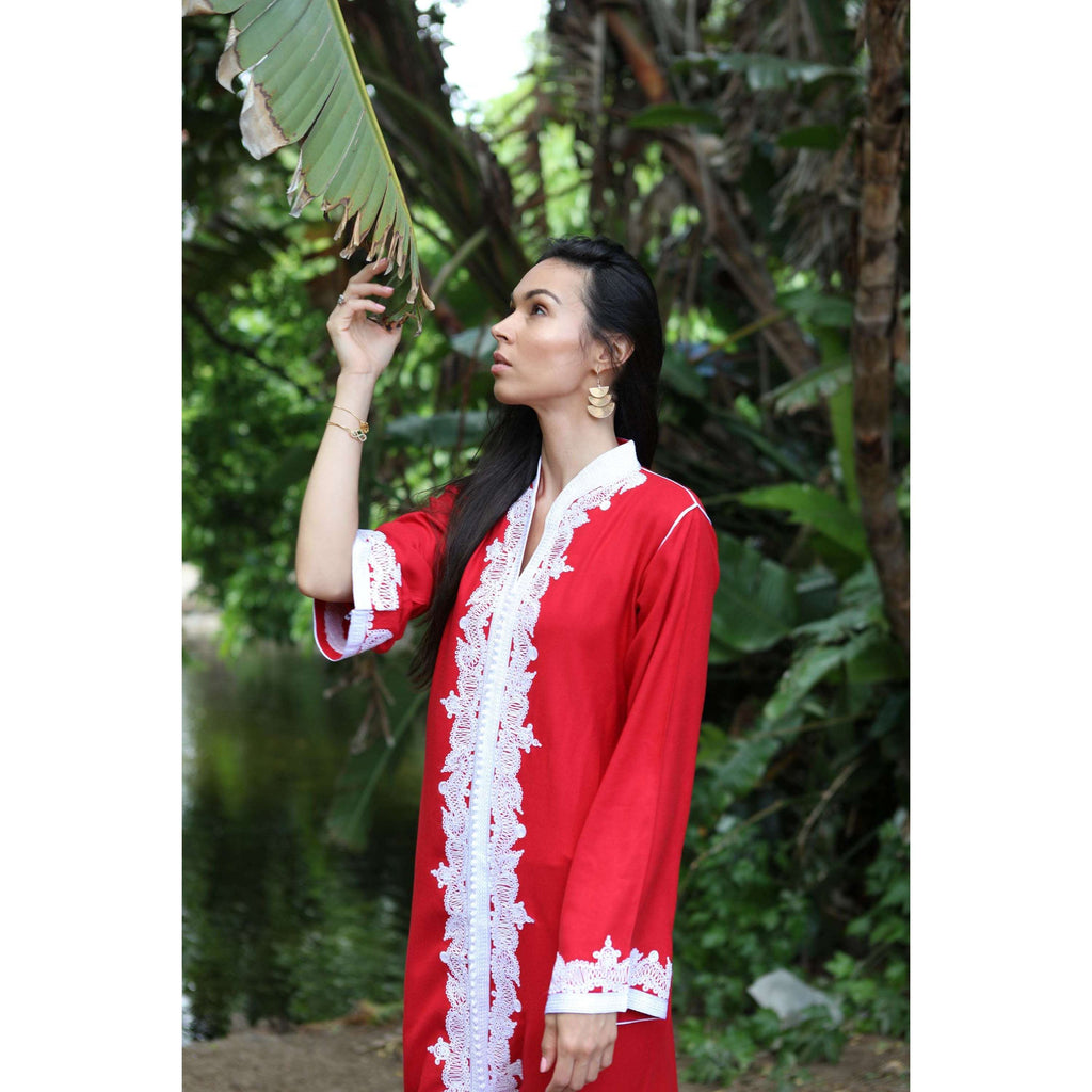 Red & White Karima Kaftan Caftan-Moroccan Kaftan,Red & White Karima Kaftan Caftan-Moroccan Kaftan