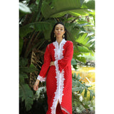 Red & White Karima Kaftan Caftan-Moroccan Kaftan,Red & White Karima Kaftan Caftan-Moroccan Kaftan