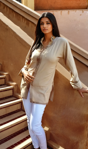 Beige Embroidered Boyfriend Magrib Shirt - Maison De Marrakech