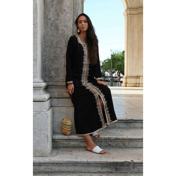 Black Beige Karima Kaftan Caftan-Moroccan Kaftan,Black Beige Karima Kaftan Caftan-Moroccan Kaftan