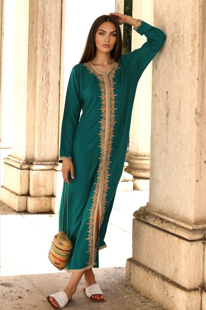 Green Beige Karima Kaftan Caftan-Moroccan Kaftan,Green Beige Karima Kaftan Caftan-Moroccan Kaftan