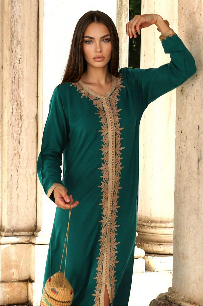 Green Beige Karima Kaftan Caftan-Moroccan Kaftan,Green Beige Karima Kaftan Caftan-Moroccan Kaftan