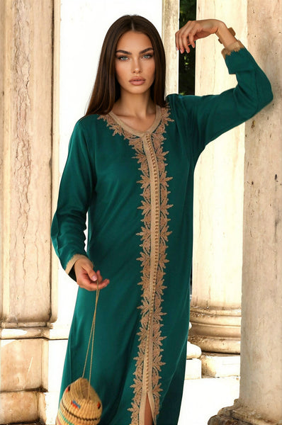 Green Beige Karima Kaftan Caftan-Moroccan Kaftan,Green Beige Karima Kaftan Caftan-Moroccan Kaftan