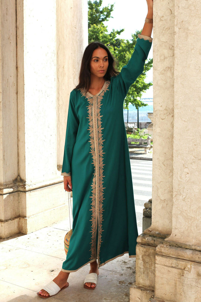 Green Beige Karima Kaftan Caftan-Moroccan Kaftan,Green Beige Karima Kaftan Caftan-Moroccan Kaftan