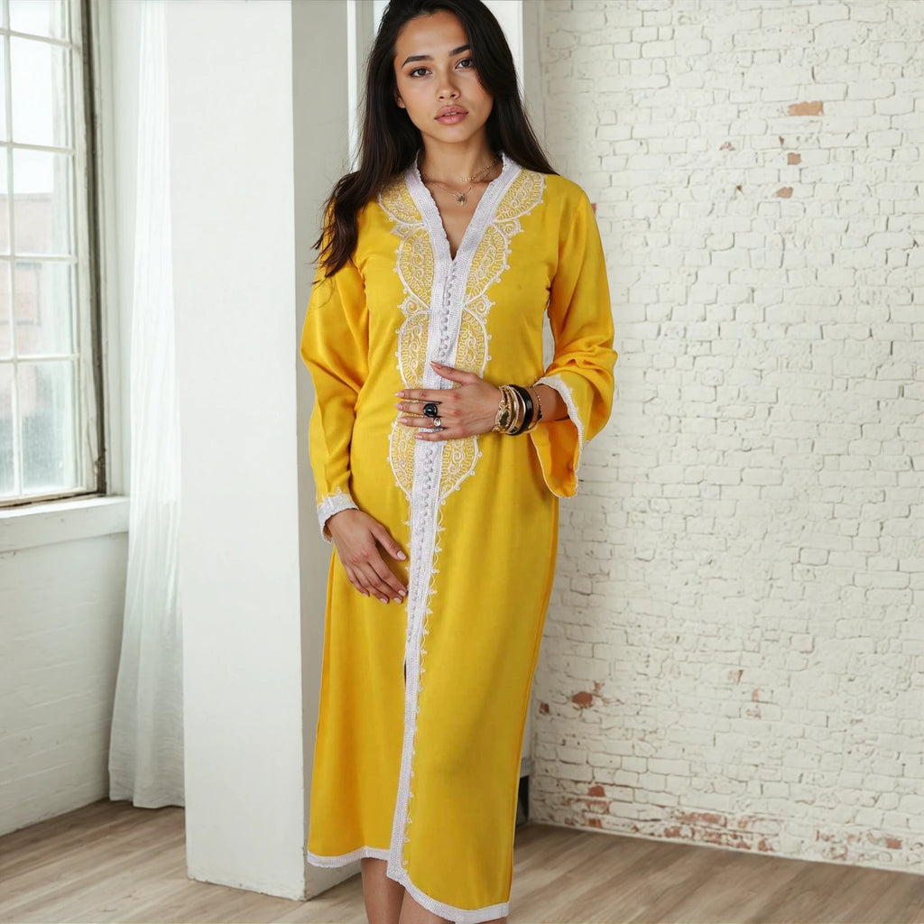 Yellow Moroccan Maxi Dress Kaftan- Lella Style - Maison De Marrakech