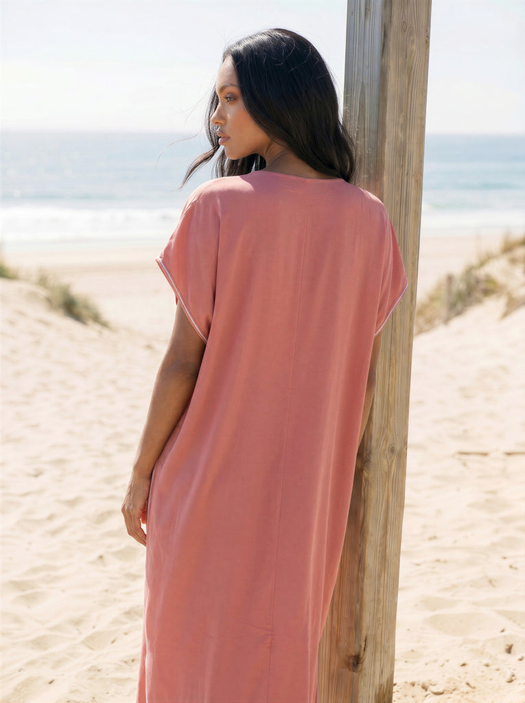 Salmon Pink Moroccan Kaftan Maxi Dress Marine Style