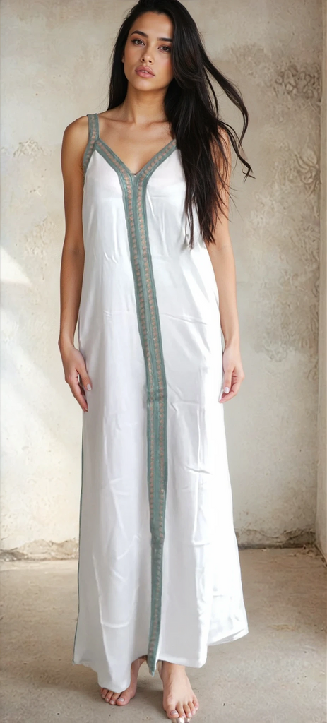 White Boho Sahra Maxi Dress- Moroccan Kaftan - Maison De Marrakech