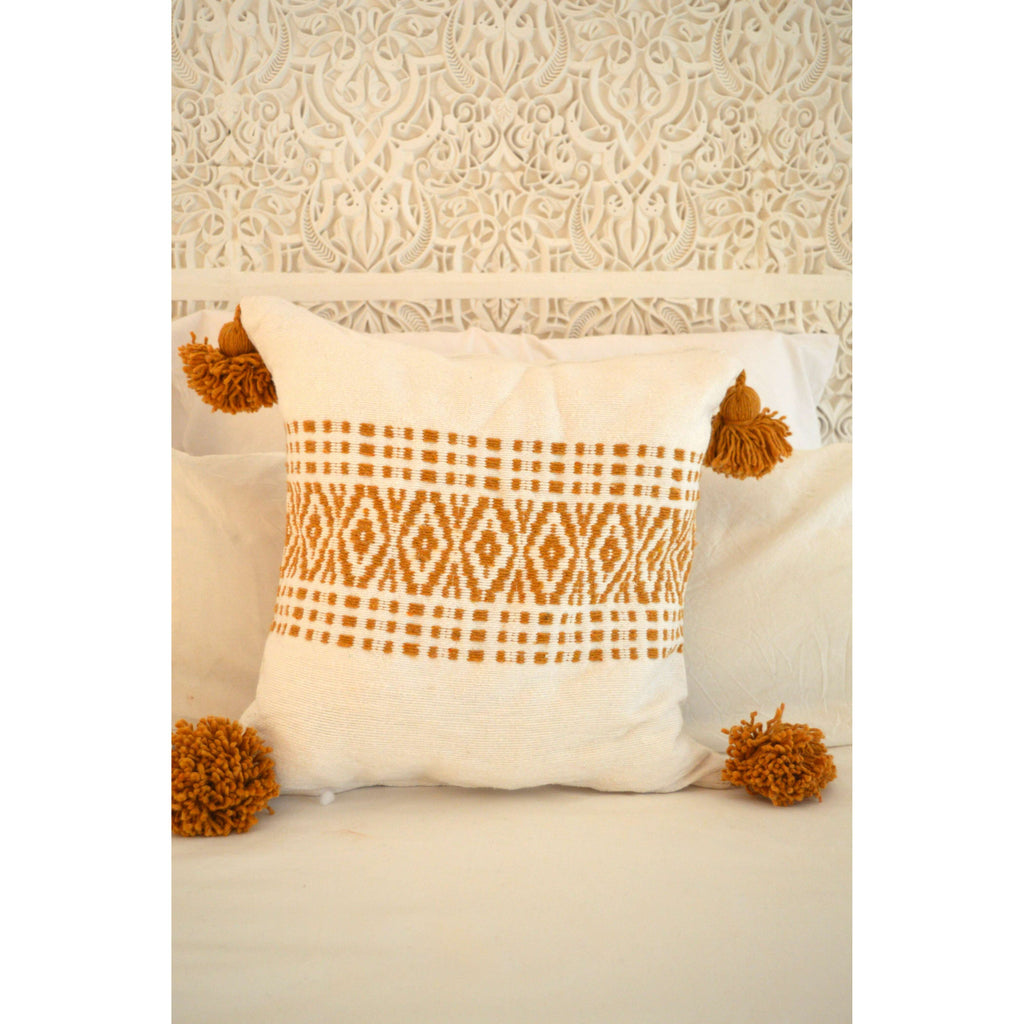 White & Mustard Berber Style Moroccan Handwoven Bed-End Cover Blanket,White & Mustard Berber Style Moroccan Handwoven Bed-End Cover Blanket