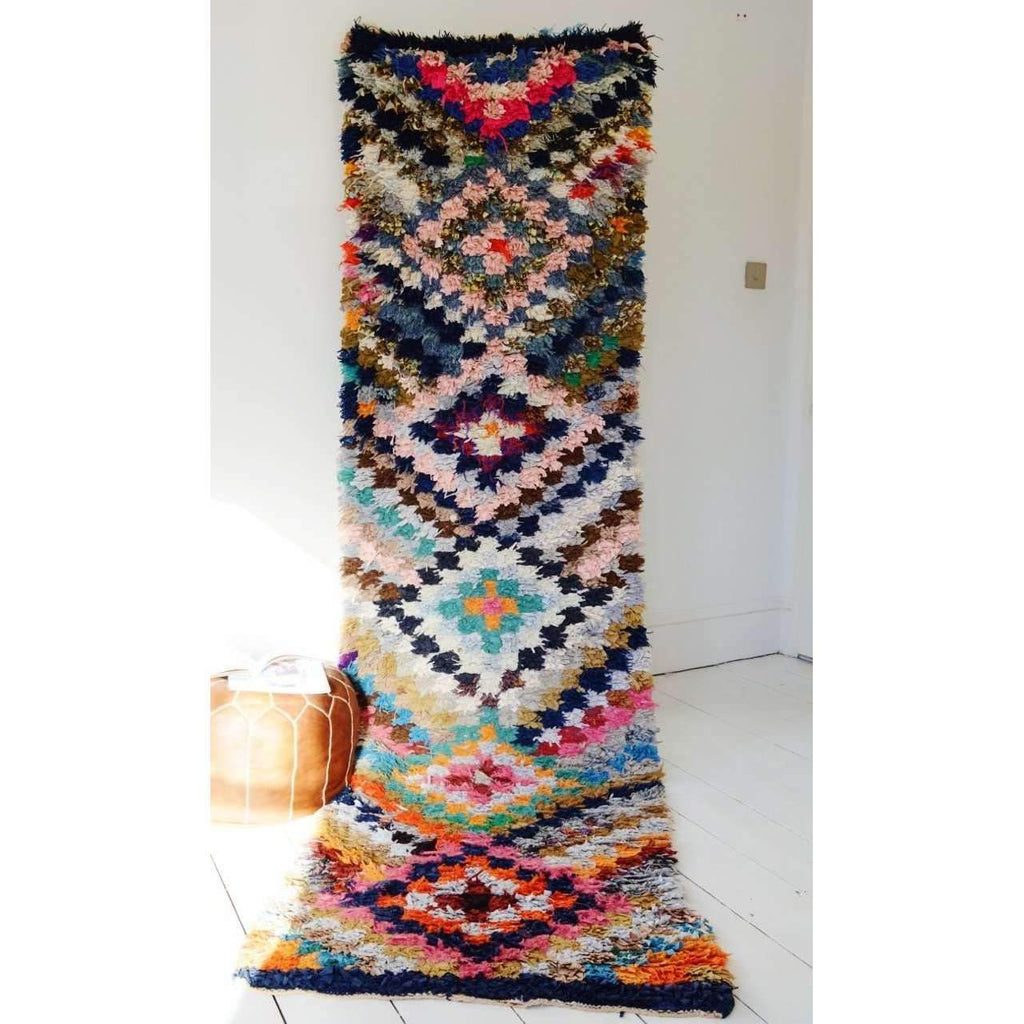 FREE SHIPPING>>Vintage Moroccan Boucherouite Rug, Beni Ouirain Rug,Moroccan Rug 52 x 99'' - Maison De Marrakech