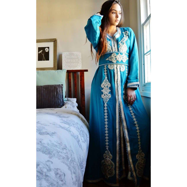 Turquoise Blue Moroccan Takchita Party Kaftan-Kalia Style - Maison De Marrakech