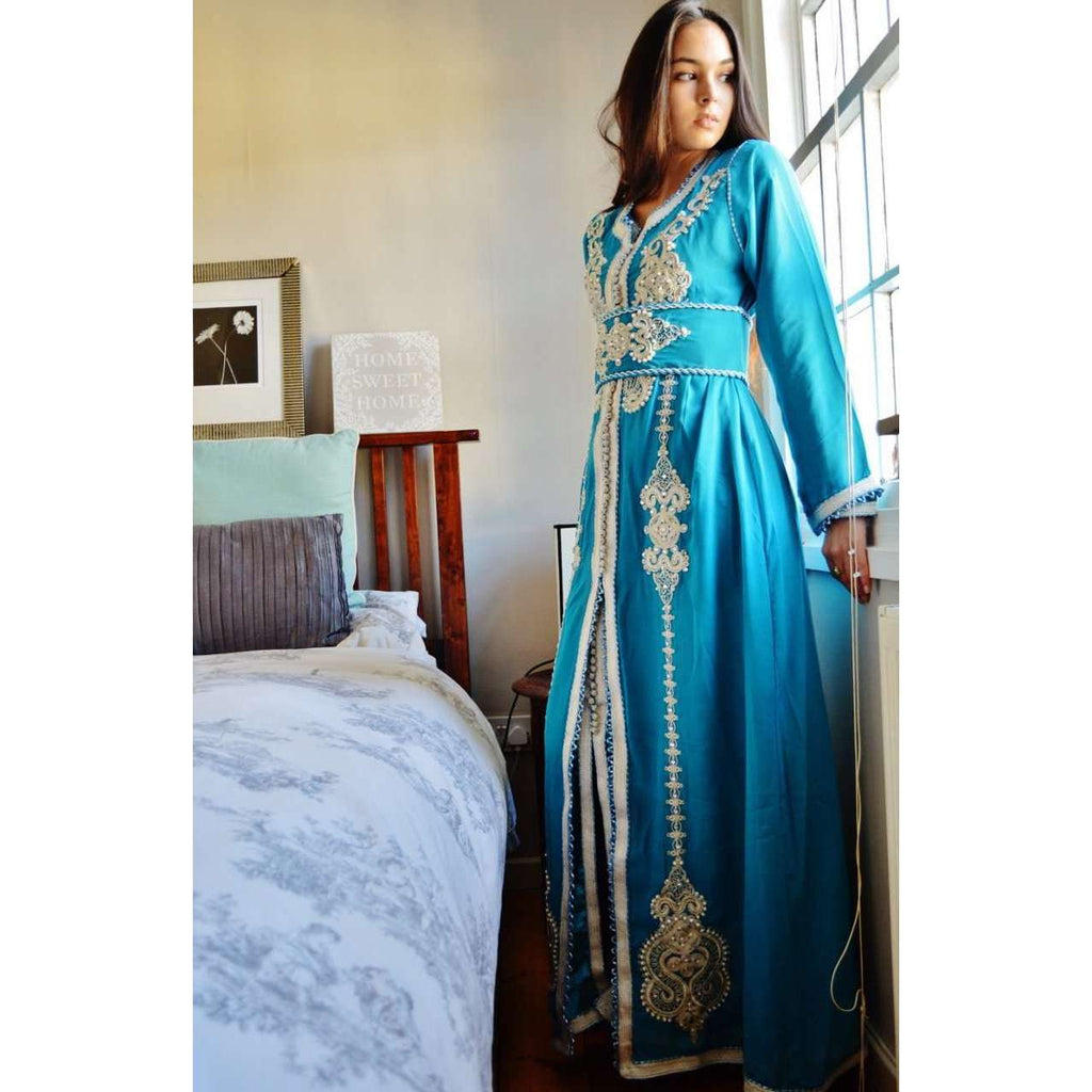 Turquoise Blue Moroccan Takchita Party Kaftan-Kalia Style - Maison De Marrakech