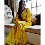 Yellow with White Moroccan Takchita Party Kaftan-Kalia Style - Maison De Marrakech